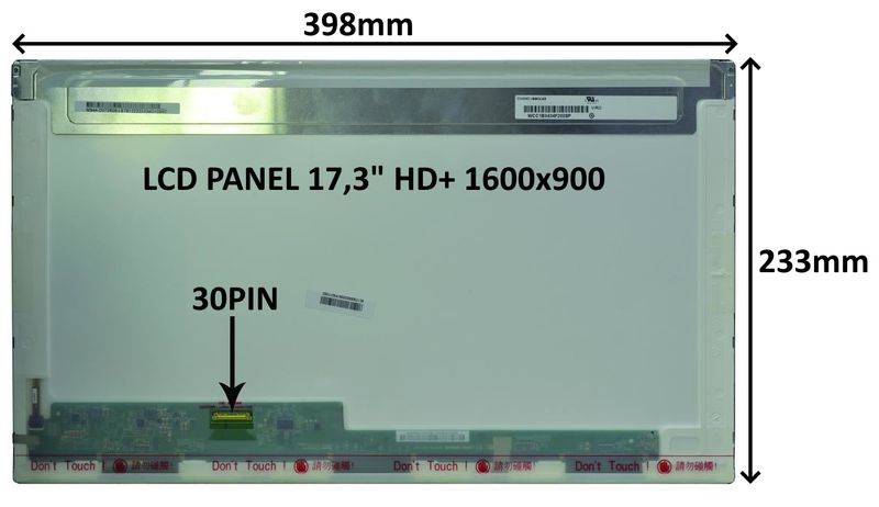 LCD PANEL 17,3'' HD+ 1600x900 30PIN LESKLÝ / SKRUTKOVANIE Z BOKOV