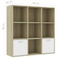 vidaXL Knižnica, biela a dub sonoma 98x30x98 cm, kompozitné drevo