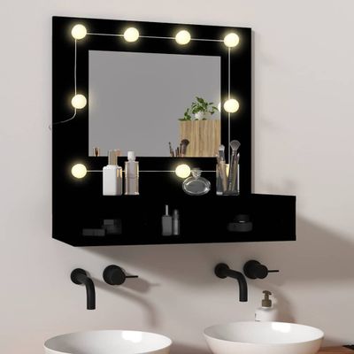 vidaXL Zrkadlová skrinka s LED čierna 60x31,5x62 cm