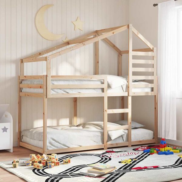 vidaXL Poschodová posteľ so strieškou 75x190 cm borovicový masív