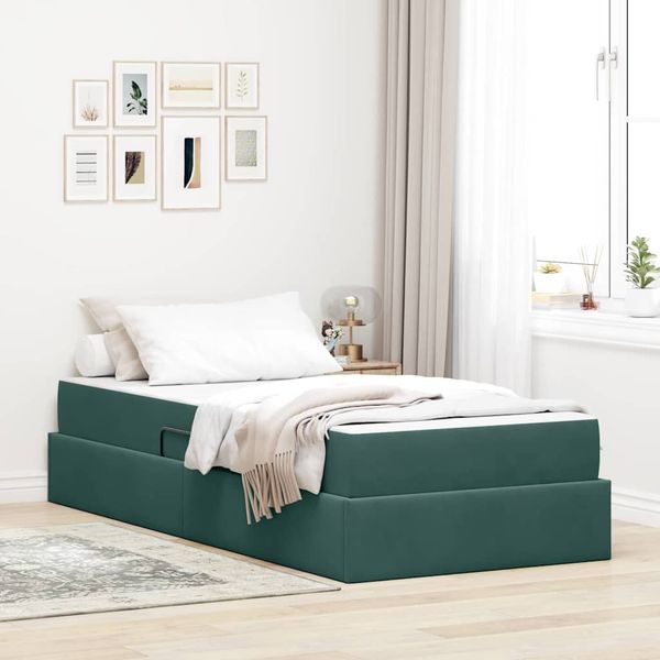 vidaXL Postel s úložným prostorem a matrací Tmavozelená 90 x 200 cm