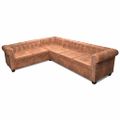 vidaXL Rohová pohovka Chesterfield, 6-miestna, umelá koža, hnedá