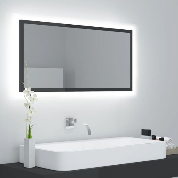 vidaXL LED kúpeľňové zrkadlo lesklé sivé 90x8,5x37 cm akryl