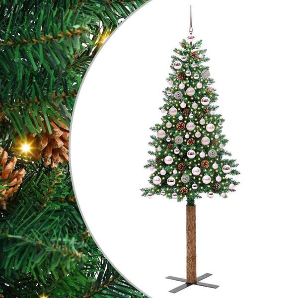vidaXL Úzky vianočný stromček s 300 LED-i so stojanom Zelená 180 cm
