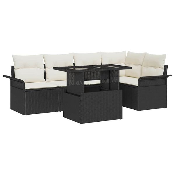 vidaXL Súprava záhradných pohoviek s vankúšom 6 pcs Čierna Poly ratan
