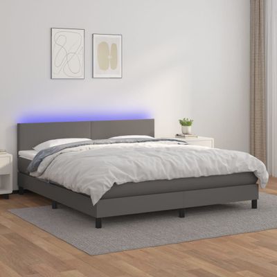 vidaXL Boxspring posteľ s matracom a LED sivá 160x200 cm umelá koža