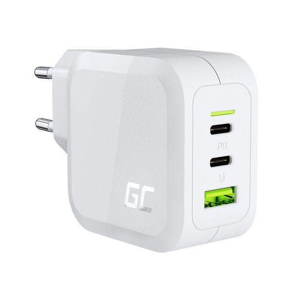 Green Cell CHARGC08W PowerGan 65W nabíjačka (2x USB-C, 1x USB-A), biela