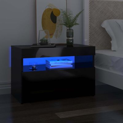 vidaXL Nočný stolík a LED svetlá 2 ks lesklý čierny 60x35x40 cm