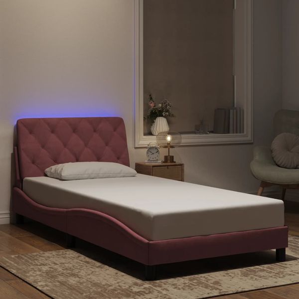 vidaXL Rám postele s LED bez matraca ružový 100x200 cm zamat