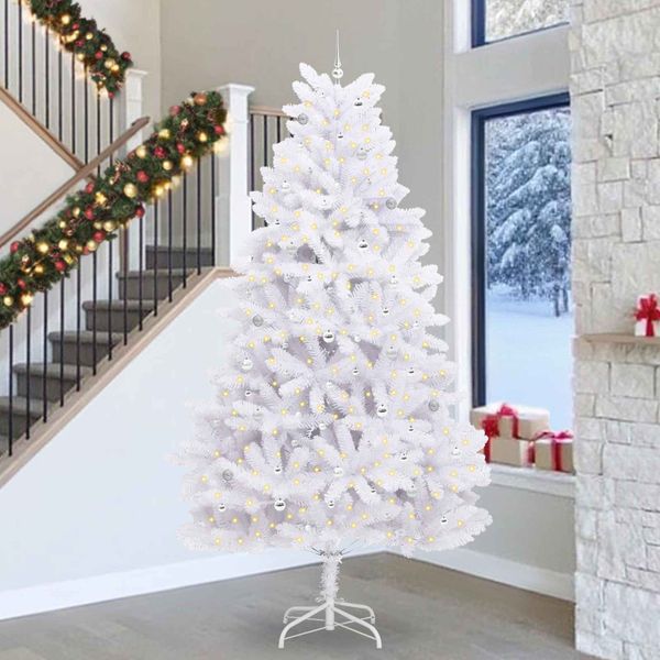 vidaXL Umelý Sklápací Vianočný Stromček Biela 300 cm PVC a oceľ
