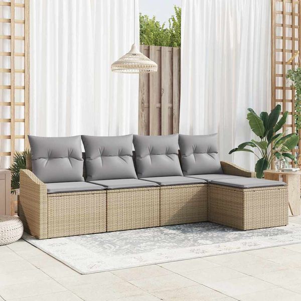 vidaXL Sada pohoviek s vankúšom 5 pcs Béžová polyratan