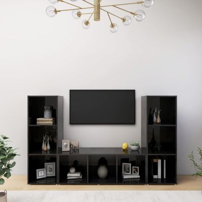 vidaXL TV skrinky 3 ks lesklé čierne 107x35x37 cm drevotrieska