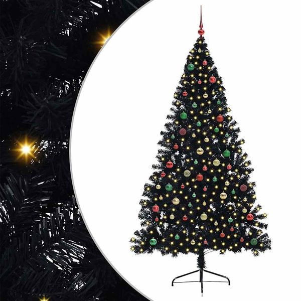 vidaXL Umelý predsvietený vianočný stromček Čierna 210 cm PVC