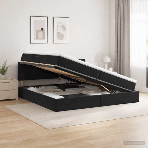 vidaXL Úložná posteľ s čelnou doskou Čierna 200 x 200 cm Zamat