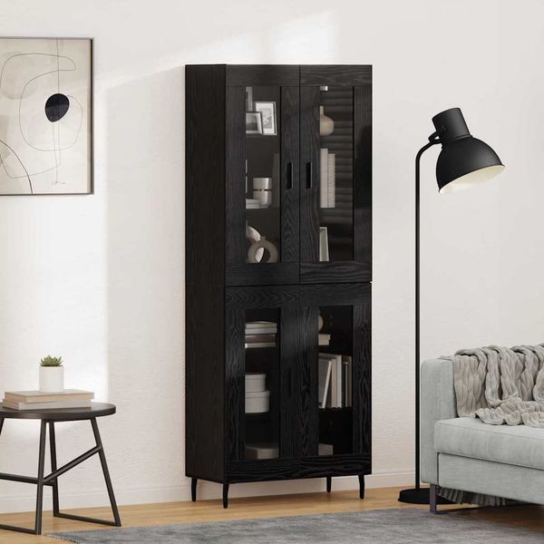 vidaXL Highboard 2 pcs Čierny dub Drevovláknitá doska a sklo