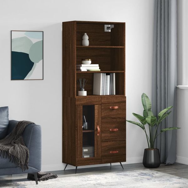 vidaXL Vysoká skrinka hnedý dub 69,5x34x180 cm spracované drevo