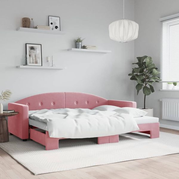 vidaXL Denná posteľ s rozkladacou posteľou ružová 80x200 cm zamat
