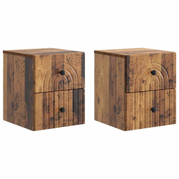 vidaXL Nástenná nočná skrinka 2 pcs Staré drevo 33 x 34,5 x 40 cm