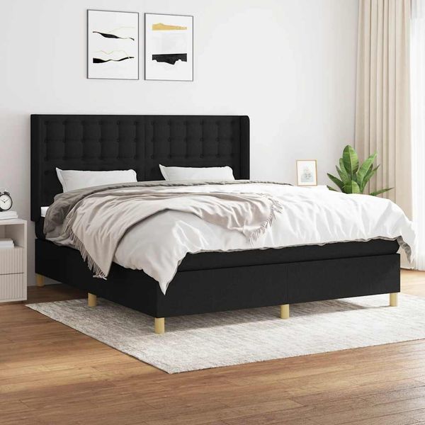 vidaXL Posteľný rám boxspring s matracom čierny 180x200 cm látka