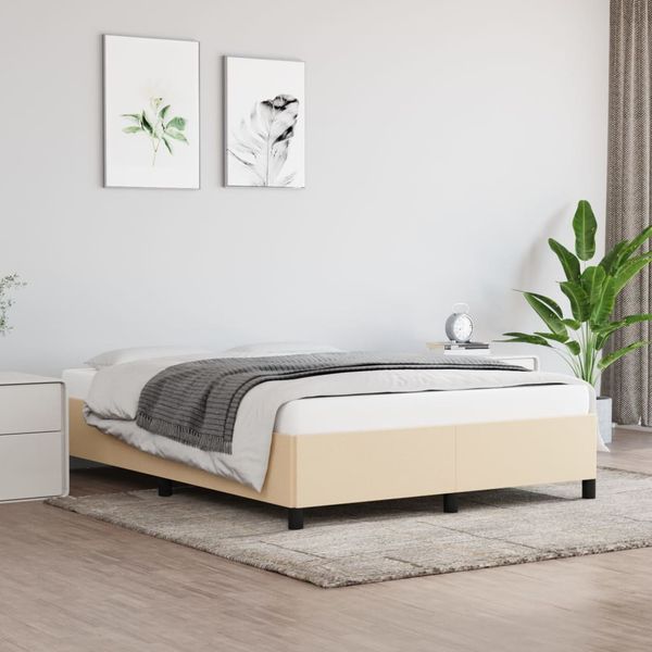 vidaXL Posteľ bez matraca krémová 140x200 cm látka
