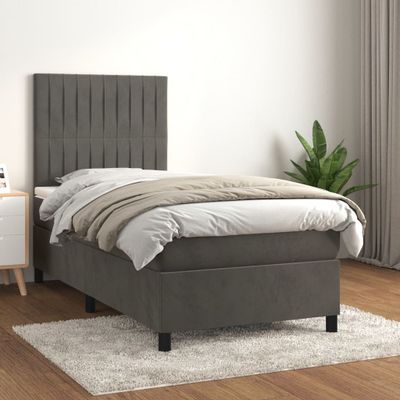 vidaXL Posteľný rám boxspring s matracom tmavosivý 90x200 cm zamat