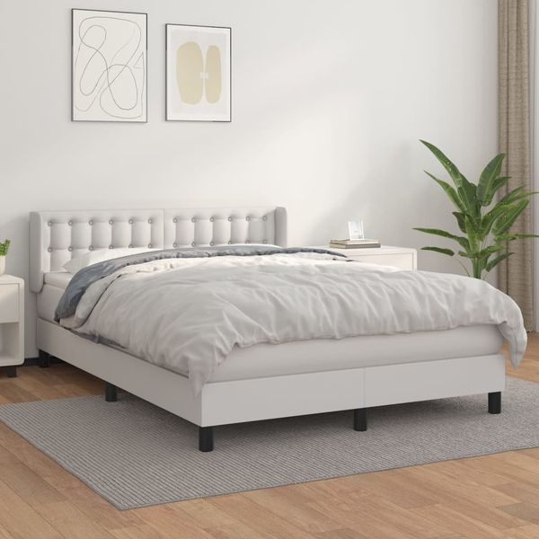 vidaXL Boxspring posteľ s matracom biely 140x190 cm umelá koža