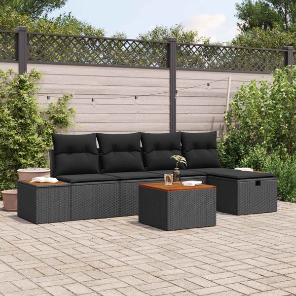 vidaXL Súprava záhradných pohoviek s vankúšom 6 pcs Čierna Poly ratan