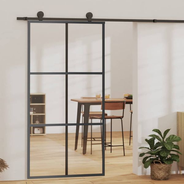 vidaXL Posuvné dvere s kovaním ESG sklo a hliník 102x205 cm