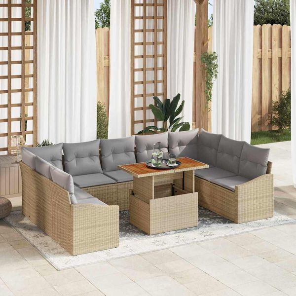 vidaXL Súprava záhradných pohoviek 10 pcs Béžová Poly ratan