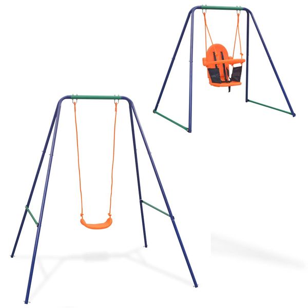 vidaXL Jednomiestna hojdačka a hojdačka pre batoľatá 2 v 1, oranžová