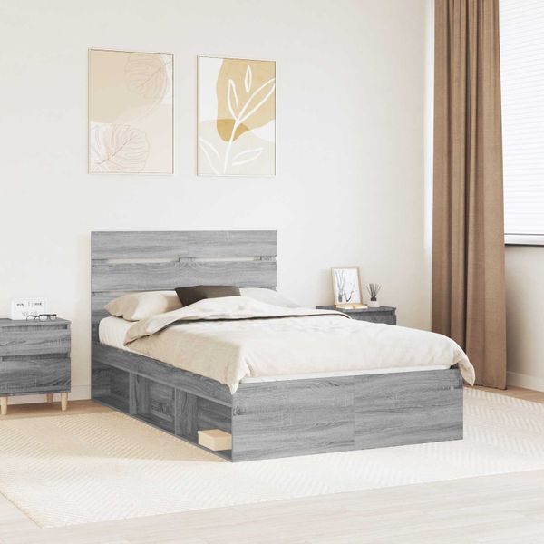 vidaXL Rám postele Sivý Sonoma 120 x 200 cm Masívne borovicové drevo