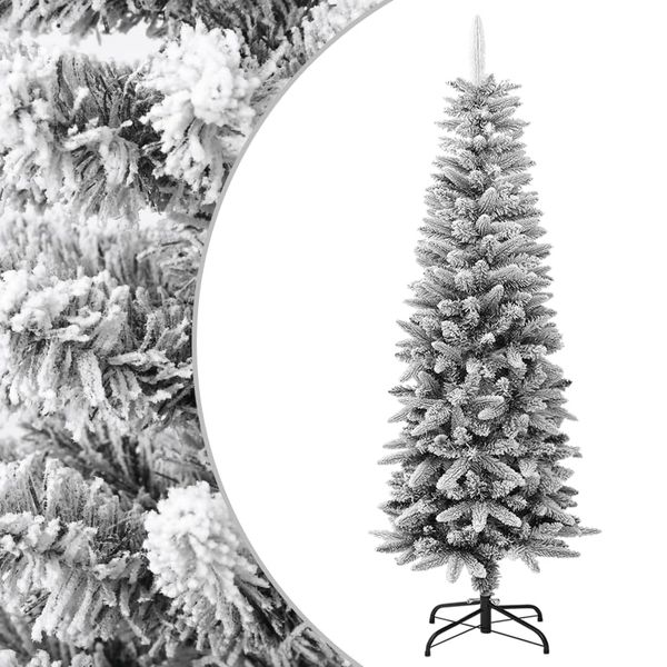 vidaXL Zasnežený umelý úzky vianočný stromček 150 cm PVC a PE
