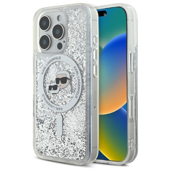 Puzdro Karl Lagerfeld pre iPhone 16 Pro 6,3" KLHMP16LLGKCSGH transparentné Hard Liquid Glitter Karl&Choupette Head MagSafe