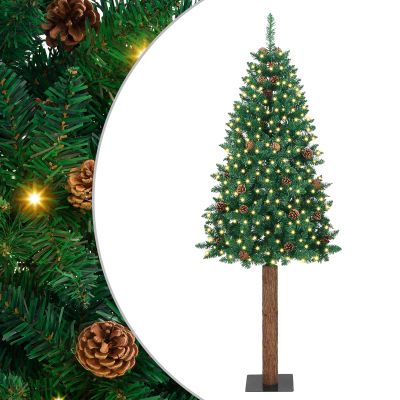 vidaXL Úzky vianočný stromček s 300 LED-i so stojanom Zelená 210 cm