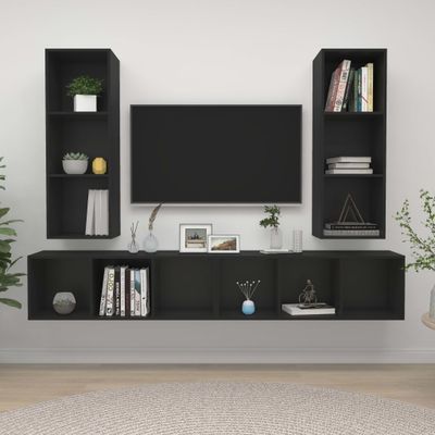 vidaXL Nástenné TV skrinky 4 ks čierne drevotrieska