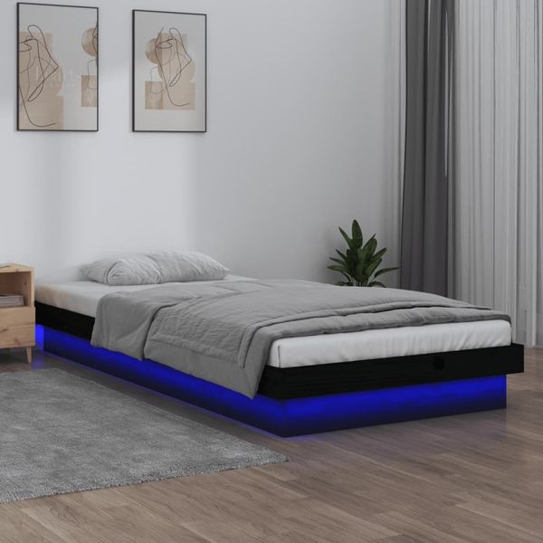 vidaXL Posteľný rám s LED čierny 90x190cm jednolôžko masívne drevo