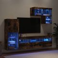 vidaXL 6-dielne TV nástenné skrinky s LED dymový dub kompozitné drevo