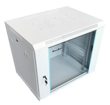 XtendLan 12U/600x600, na zeď, jednodílný, rozložený, skleněné dveře, šedý Rozvadec, 19", na stenu, jednodílný, výška 12U, 600×600, rozložený, sklenené dvere, nosnost 60kg, šedý