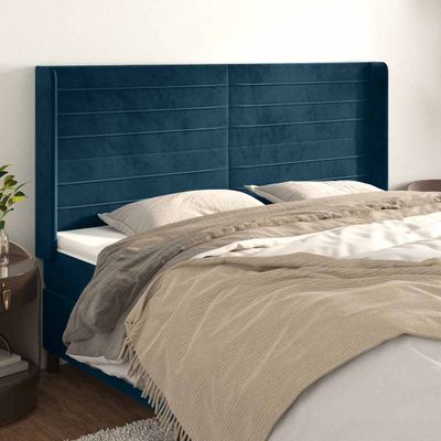vidaXL Čelo postele so záhybmi tmavomodrá 183x16x118/128 cm zamat