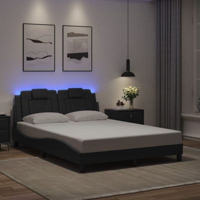 vidaXL Rám postele, Viana, s LED bez matraca, čierny 140x190 cm