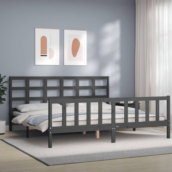 vidaXL Rám postele s čelom sivý 180x200 cm masívne drevo