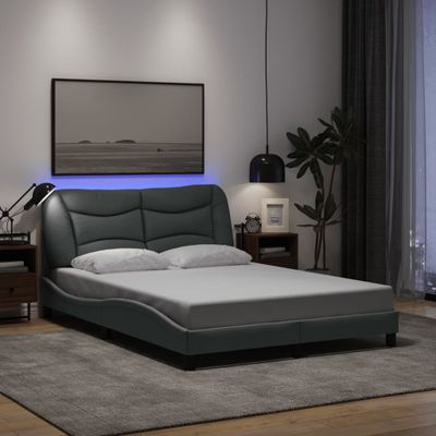vidaXL Rám postele s LED bez matraca Hvar bledosivý 140x190 cm látka