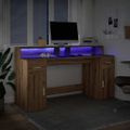 vidaXL Stôl s LED svetlami dub artisian 160x55x91 cm kompozitné drevo