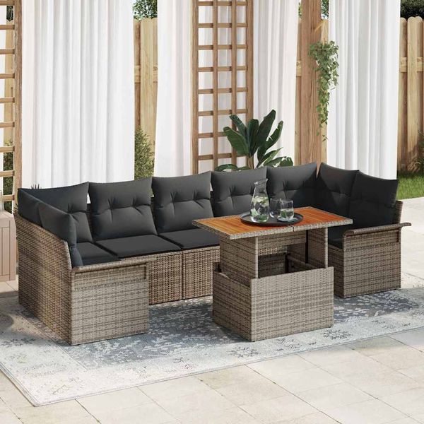 vidaXL Súprava záhradných pohoviek s vankúšom 8 pcs Sivá
