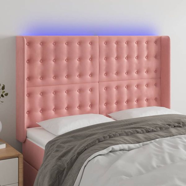 vidaXL Čelo postele s LED ružové 147x16x118/128 cm zamat