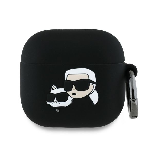 Obal Karl Lagerfeld pre AirPods 4 Silikónový Karl & Choupette Head 3D čierny