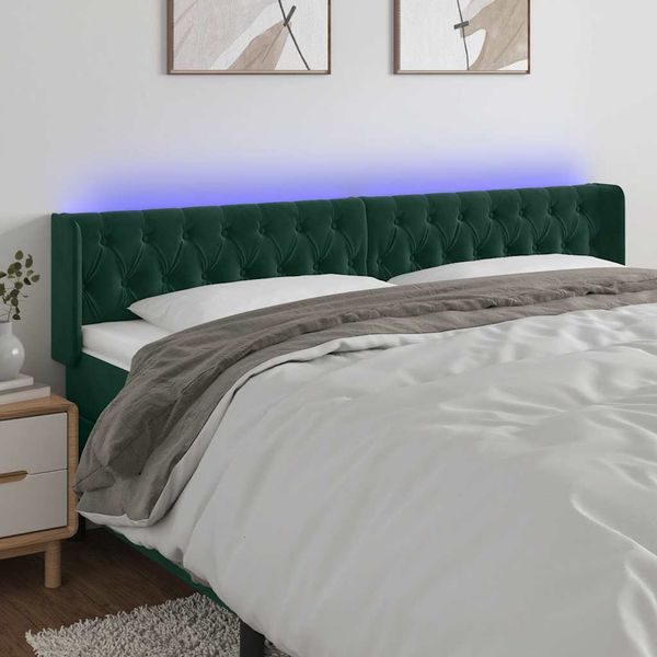 vidaXL Čelo postele s LED tmavozelené 203x16x78/88 cm zamat
