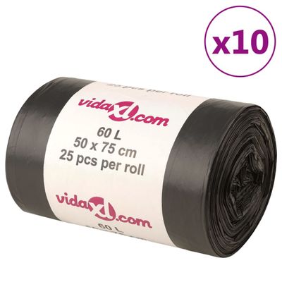 vidaXL Vrecia na odpadky 250 ks čierne 60 l