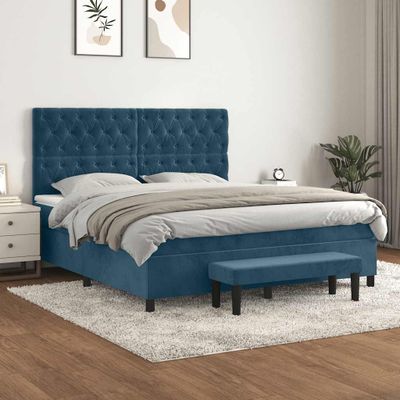 vidaXL Posteľný rám boxsping s matracom tmavomodrý 160x200 cm zamat