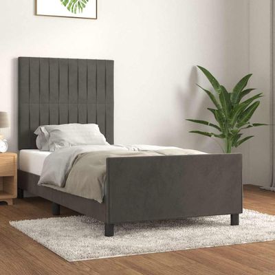 vidaXL Posteľ bez matraca tmavosivá 90x190 cm zamat